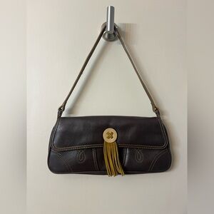 Barney’s New York Dark Brown Leather Shoulder Bag with Tassel Accent